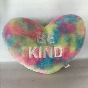 Colorful Heart-Shaped 'Be Kind' Pillow